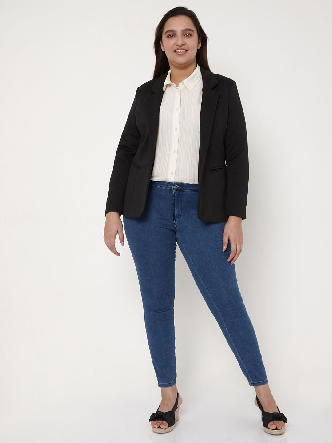 Curve Black Knit Formal Blazer
