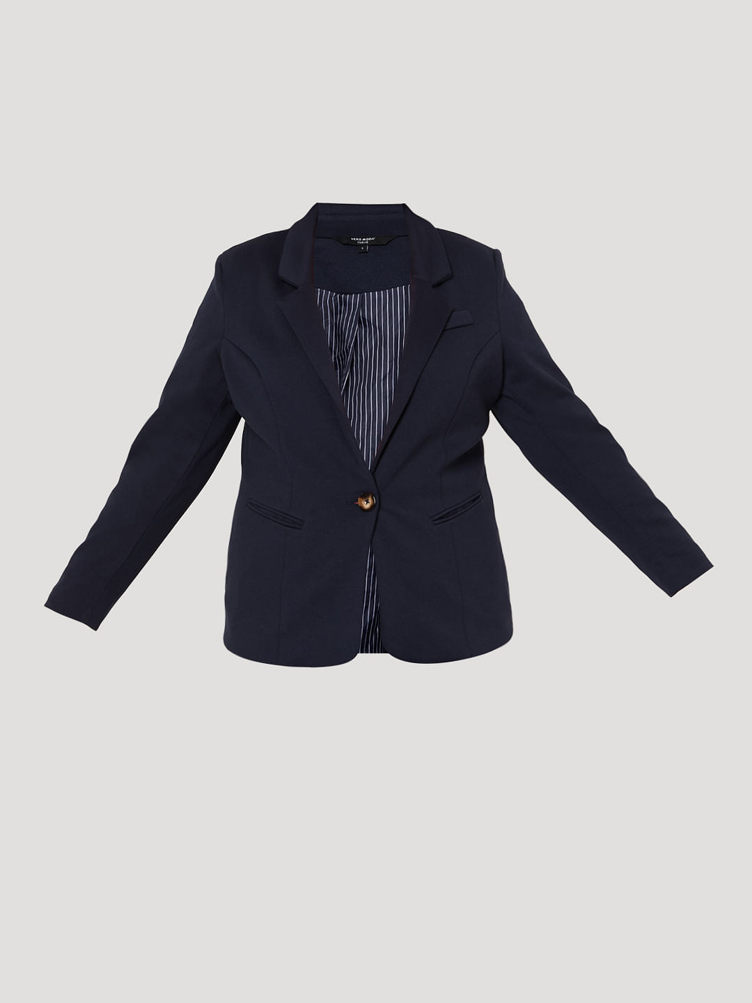 Curve Navy Blue Knit Formal Blazer