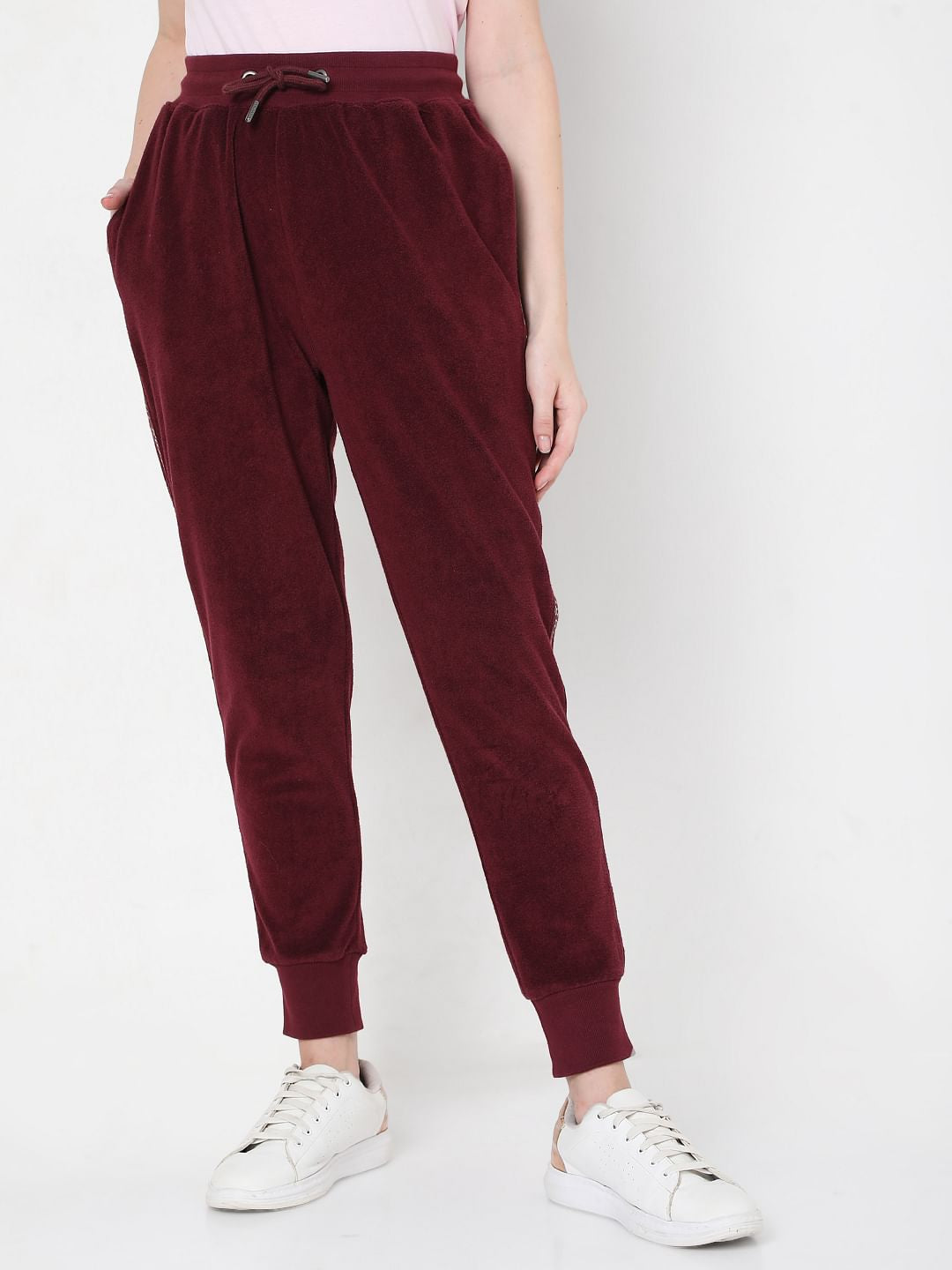 Maroon Mid Rise Tape Detail Joggers