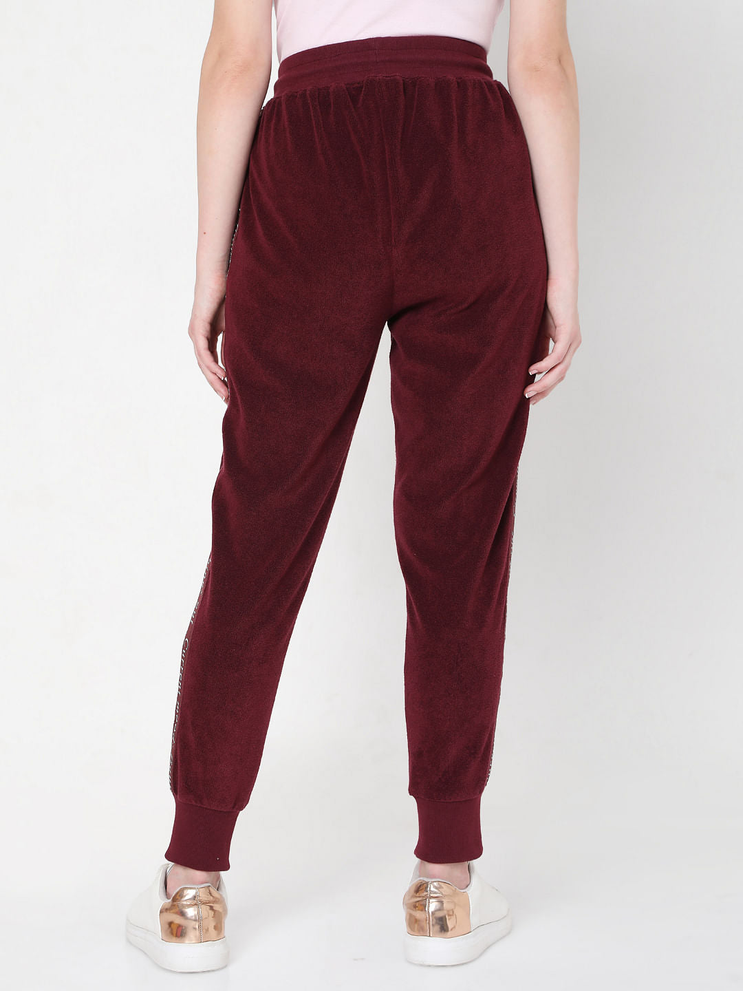 Maroon Mid Rise Tape Detail Joggers