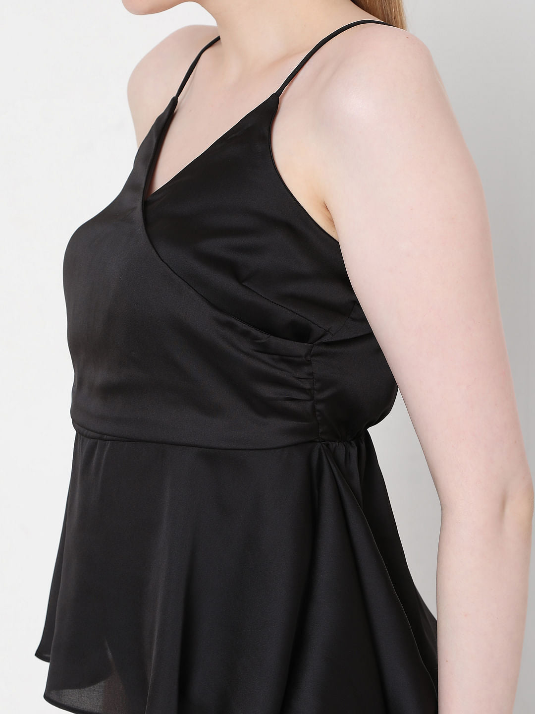 Black Strappy Wrap Peplum Top