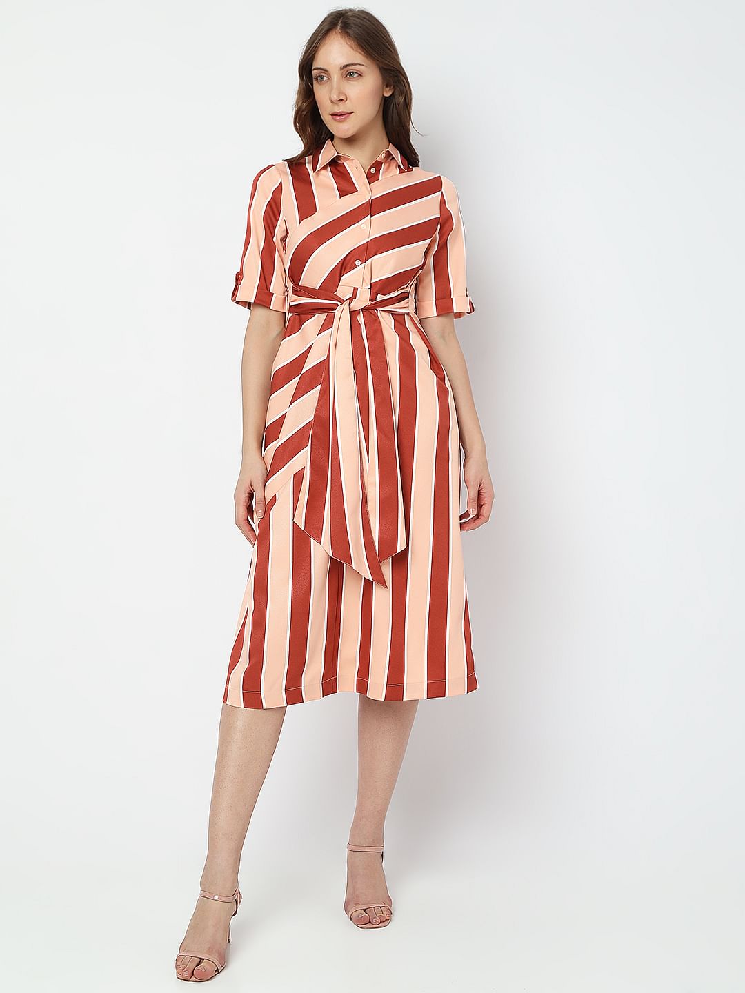Orange Striped Midi Dress