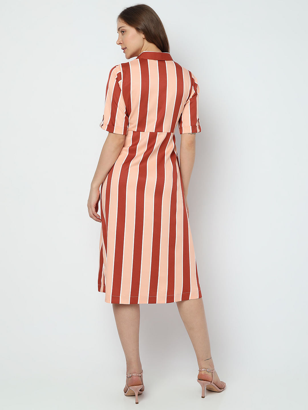 Orange Striped Midi Dress