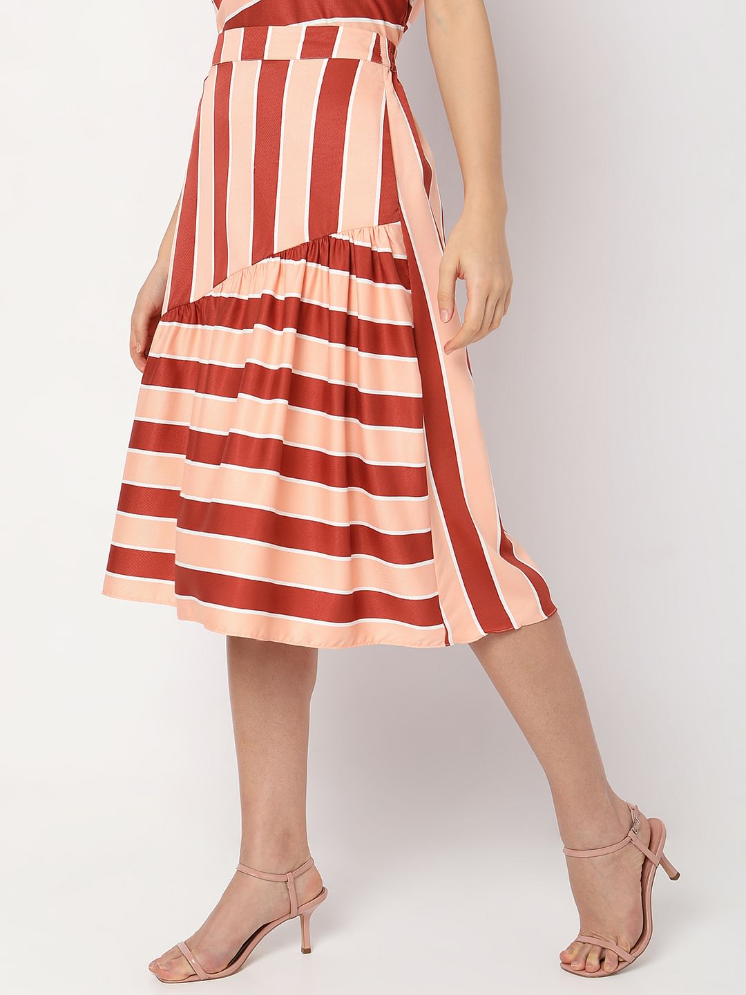 Peach Striped Midi Co-Ord Skirt