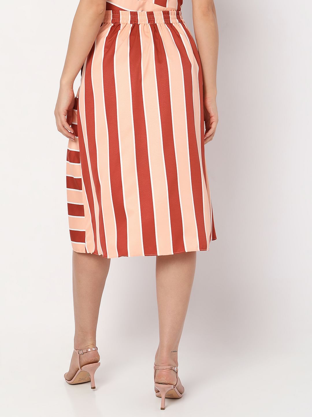 Peach Striped Midi Co-Ord Skirt