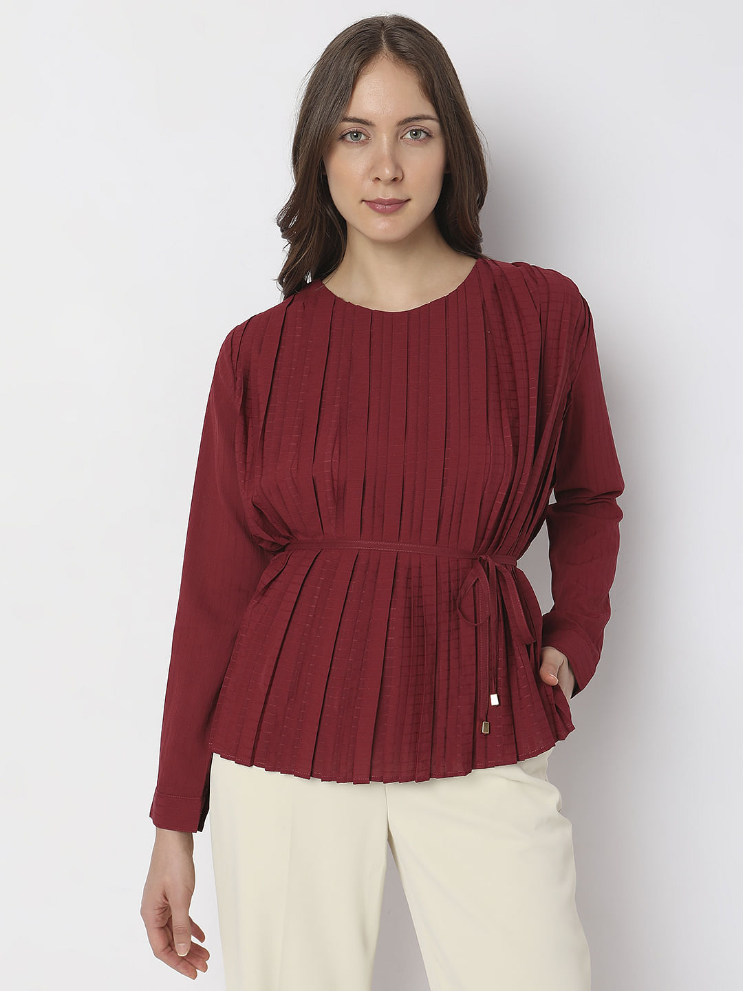 Brick Red Pleated Top