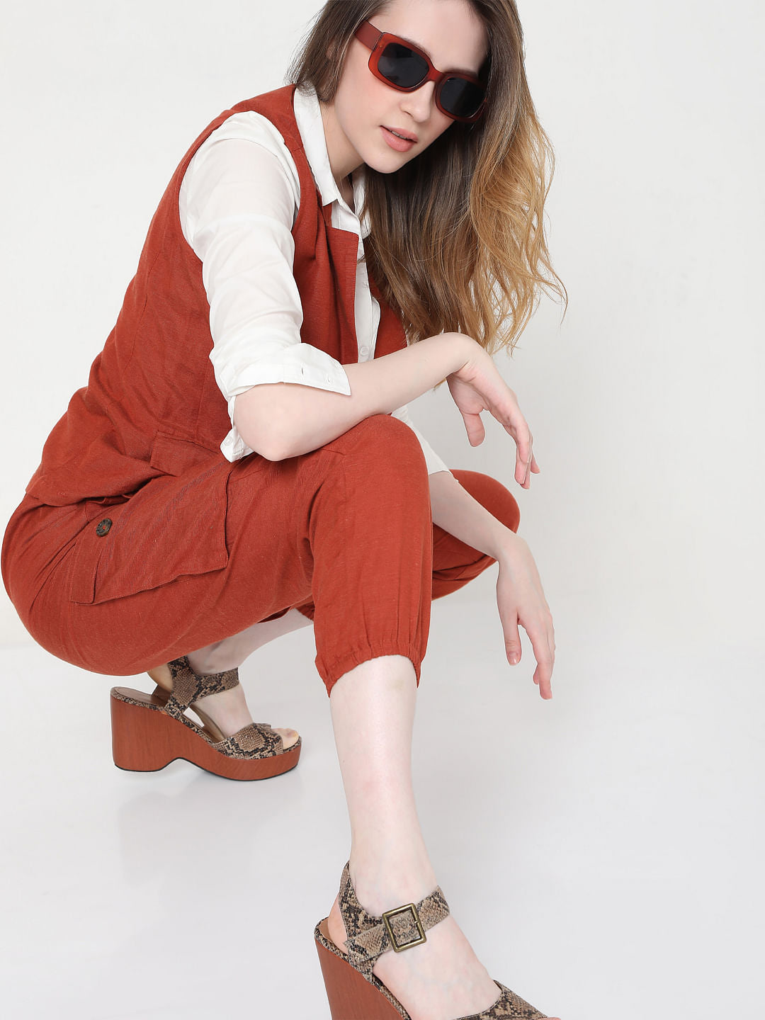 Brown High Rise Tie Up Pants