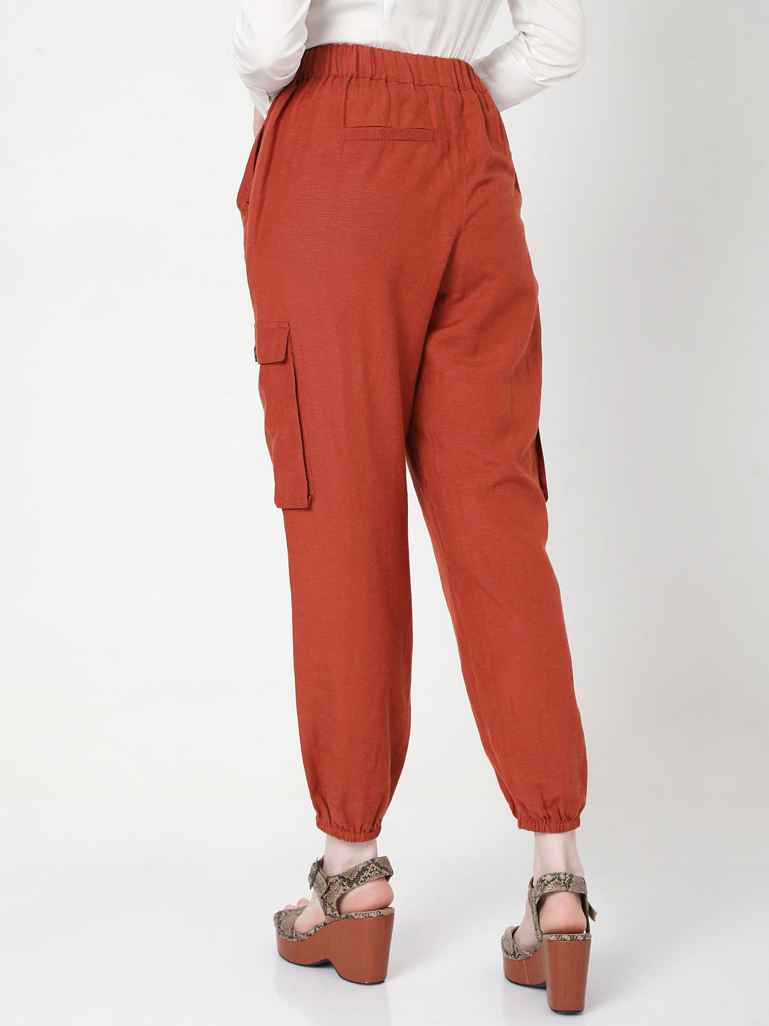 Brown High Rise Tie Up Pants