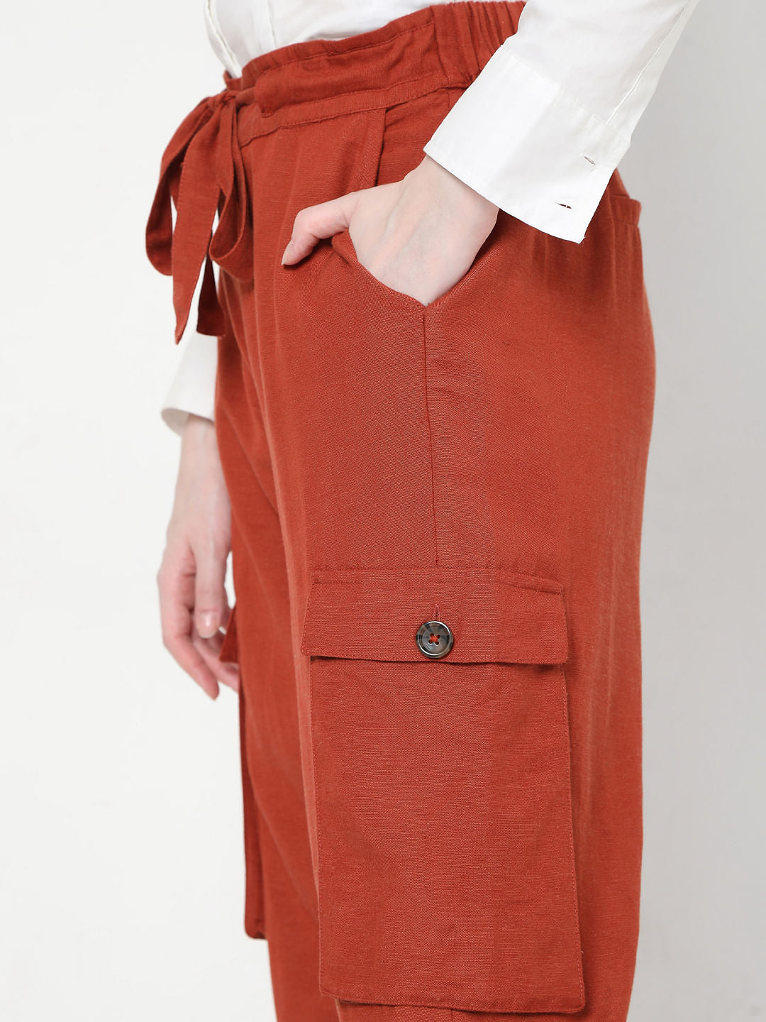 Brown High Rise Tie Up Pants