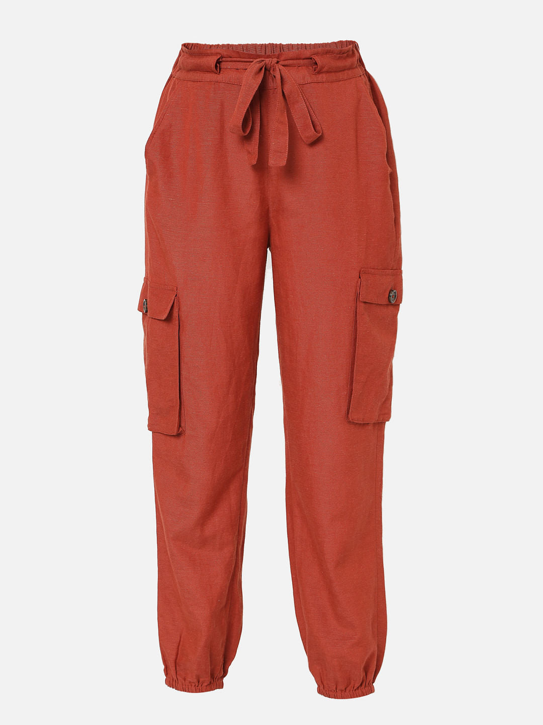 Brown High Rise Tie Up Pants