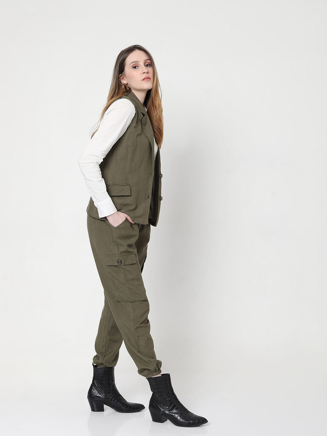 Green High Rise Tie Up Pants