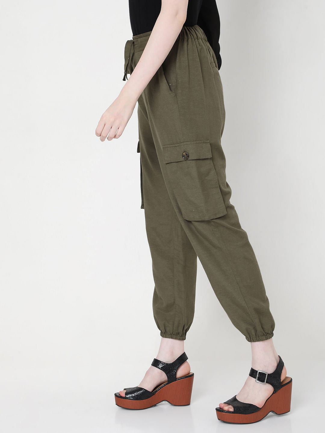 Green High Rise Tie Up Pants
