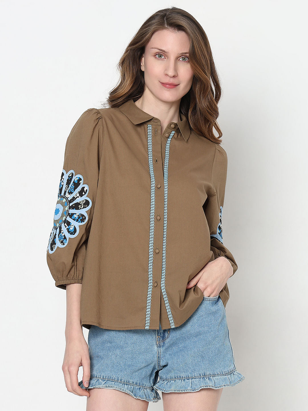 Brown Embroidered Shirt