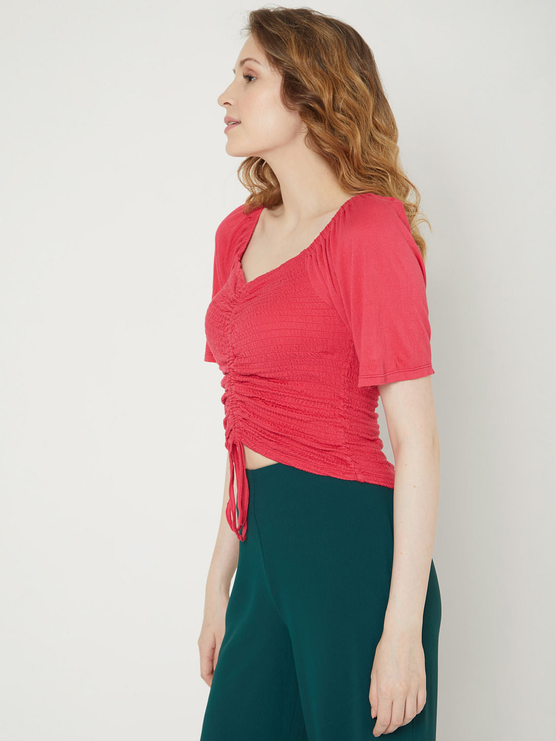 Pink Ruched Crop Top