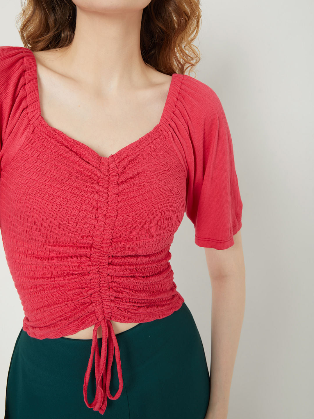 Pink Ruched Crop Top