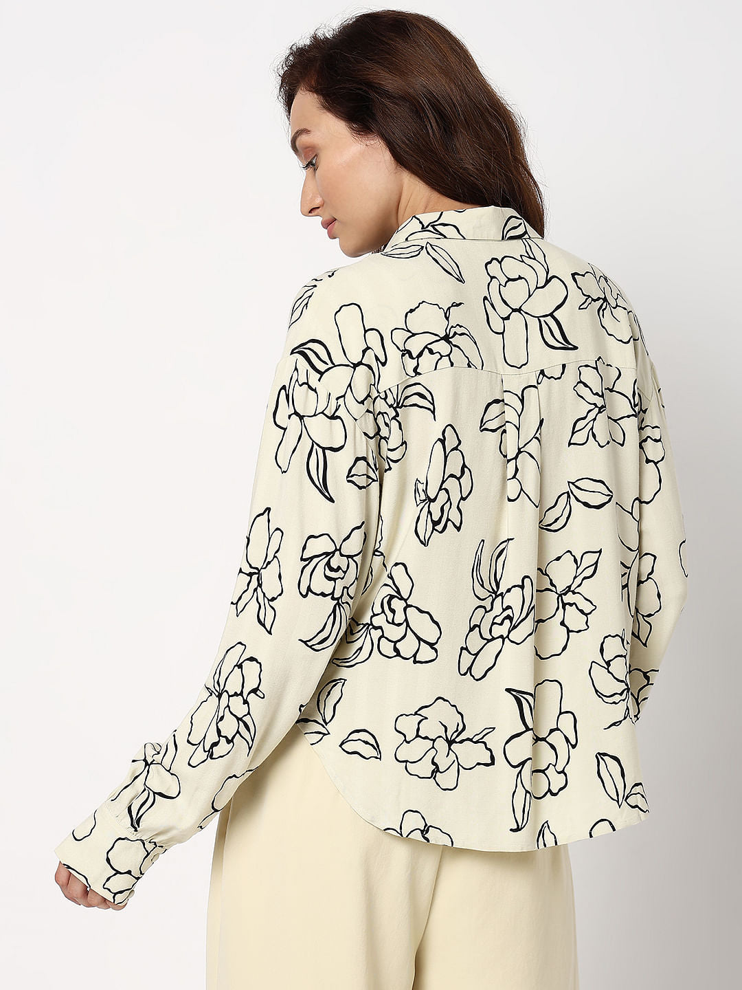 White Floral Print Regular Fit Shirt