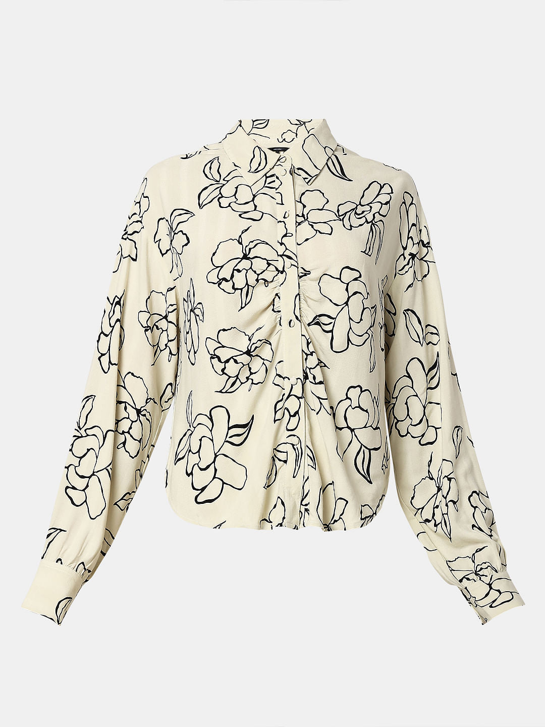 White Floral Print Regular Fit Shirt