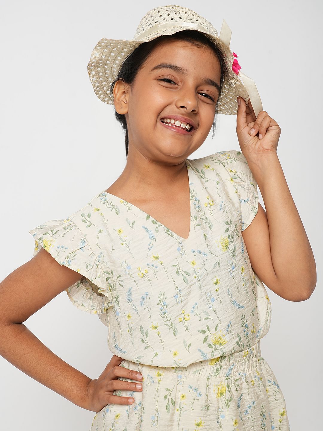 Beige Floral Co-Ord Set Top