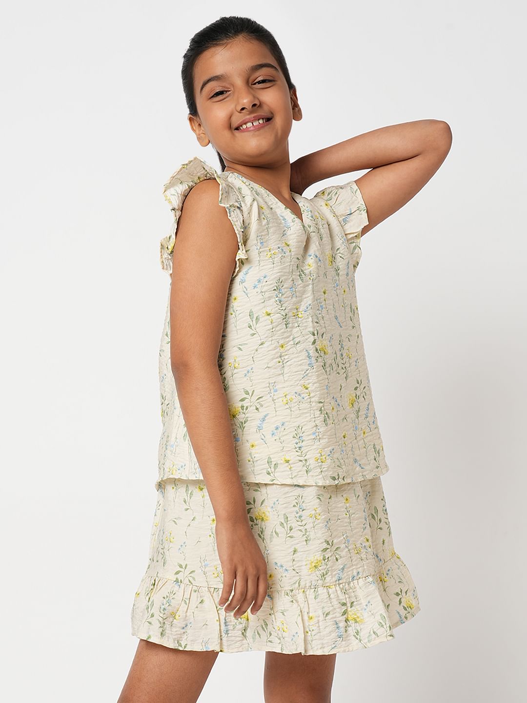 Beige Floral Co-Ord Set Top