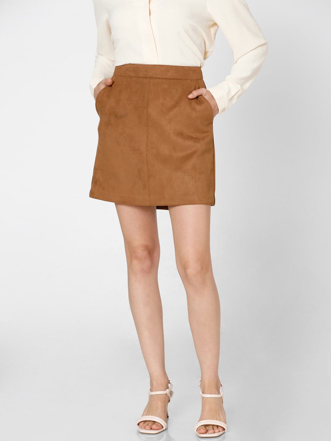 Brown Faux Suede Mini Skirt