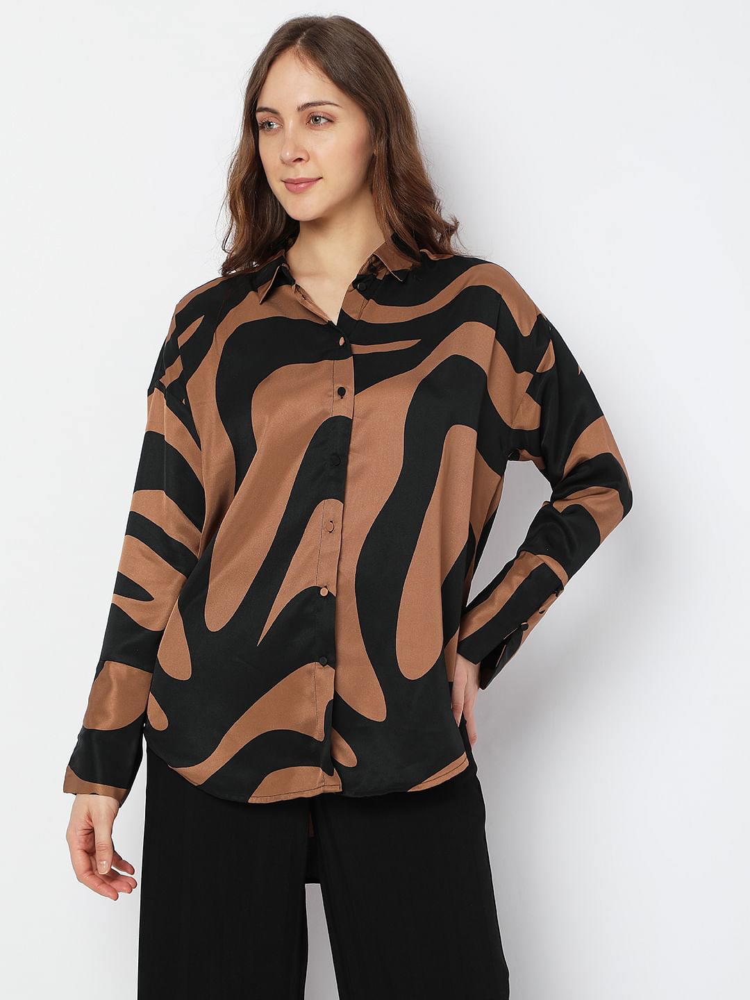 Brown Printed Long Shirt