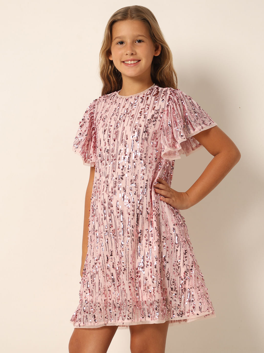 Pink Sequin Detail Shift Dress