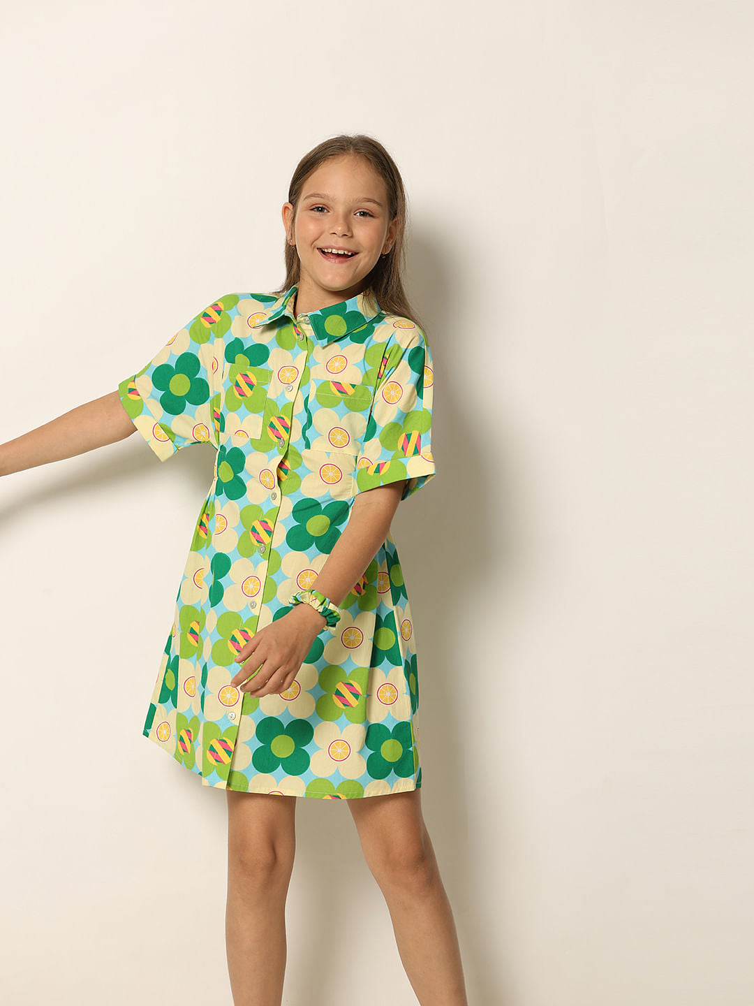 Green Printed Shirt Dress