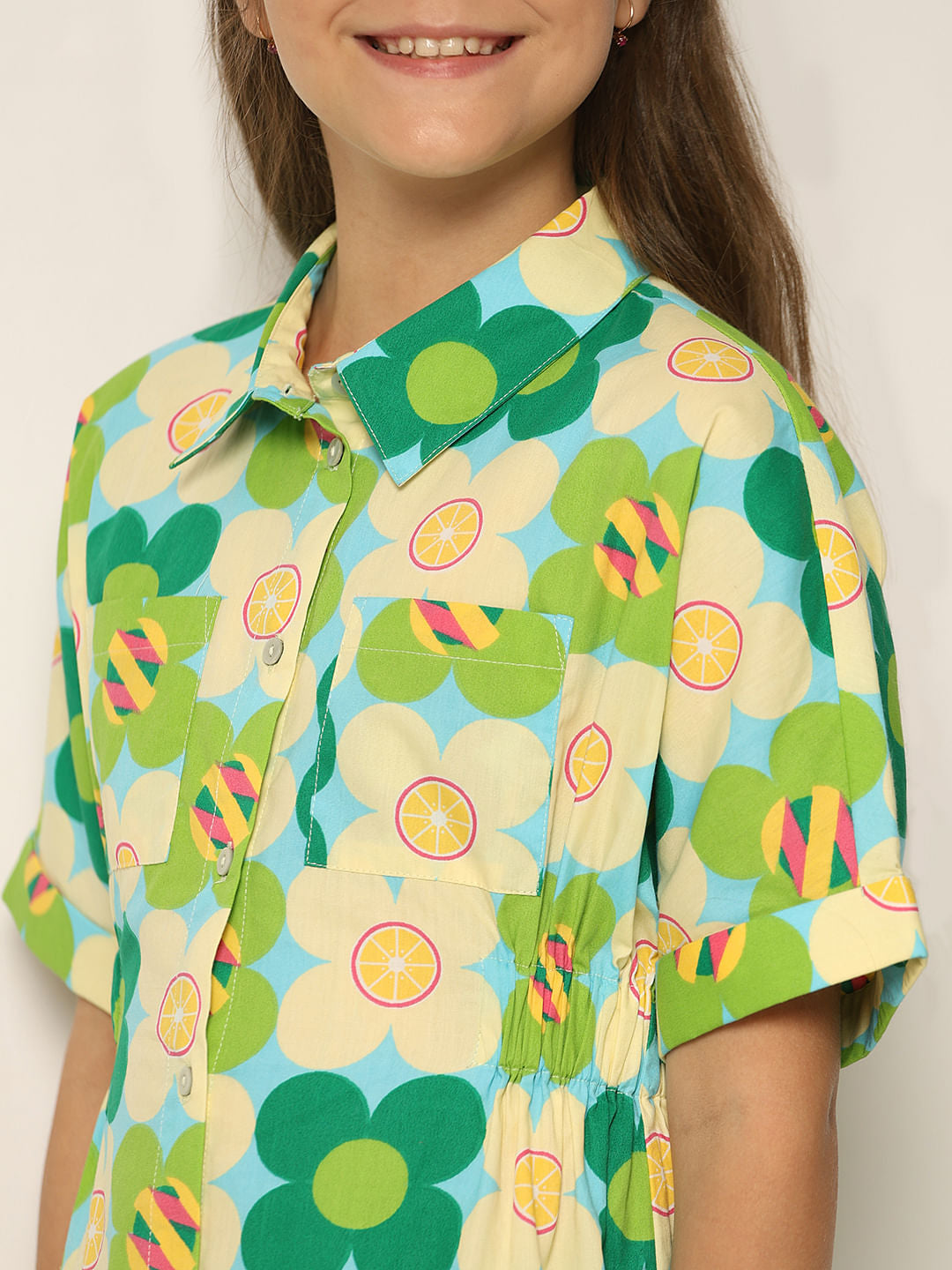 Green Printed Shirt Dress