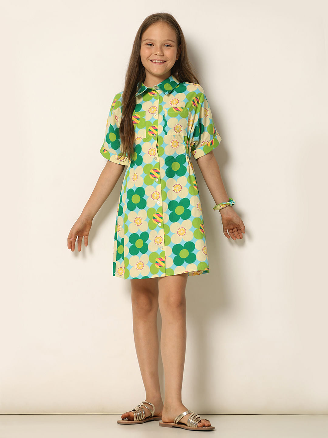 Green Printed Shirt Dress