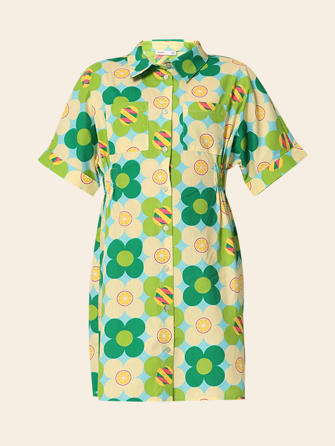 Green Printed Shirt Dress