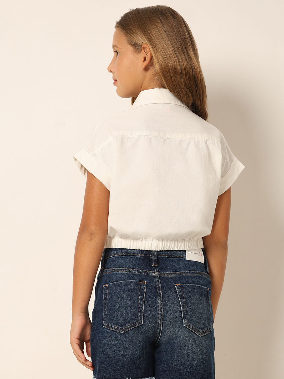 White Crochet Flower Detail Shirt