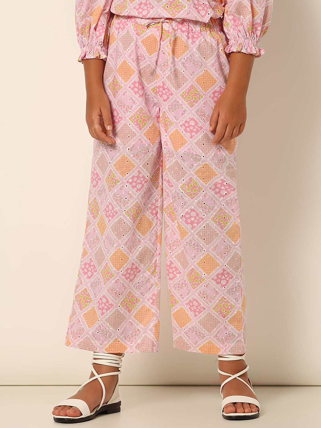 Girls Pink Schiffli Co-Ord Set Pants