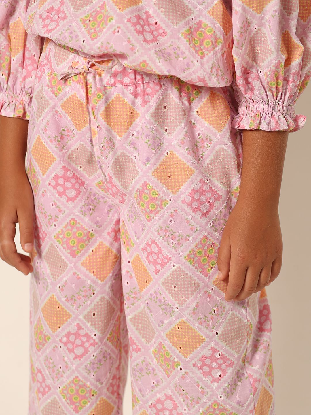 Girls Pink Schiffli Co-Ord Set Pants