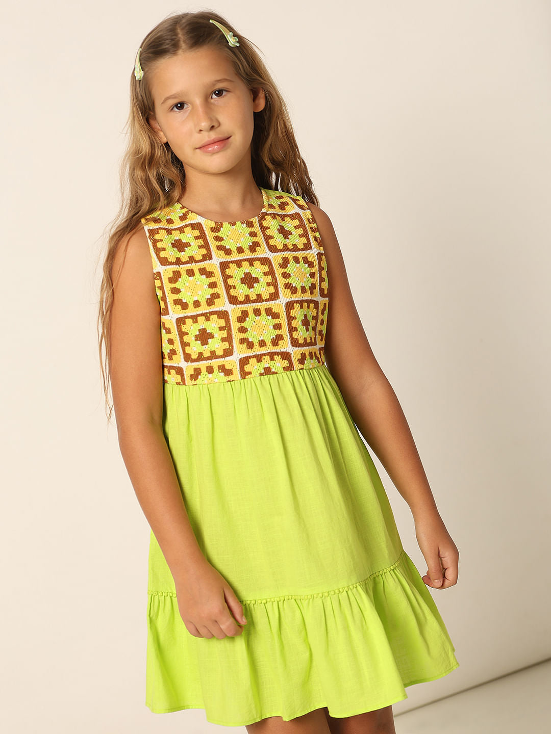 Green Crochet Detail Fit & Flare Dress