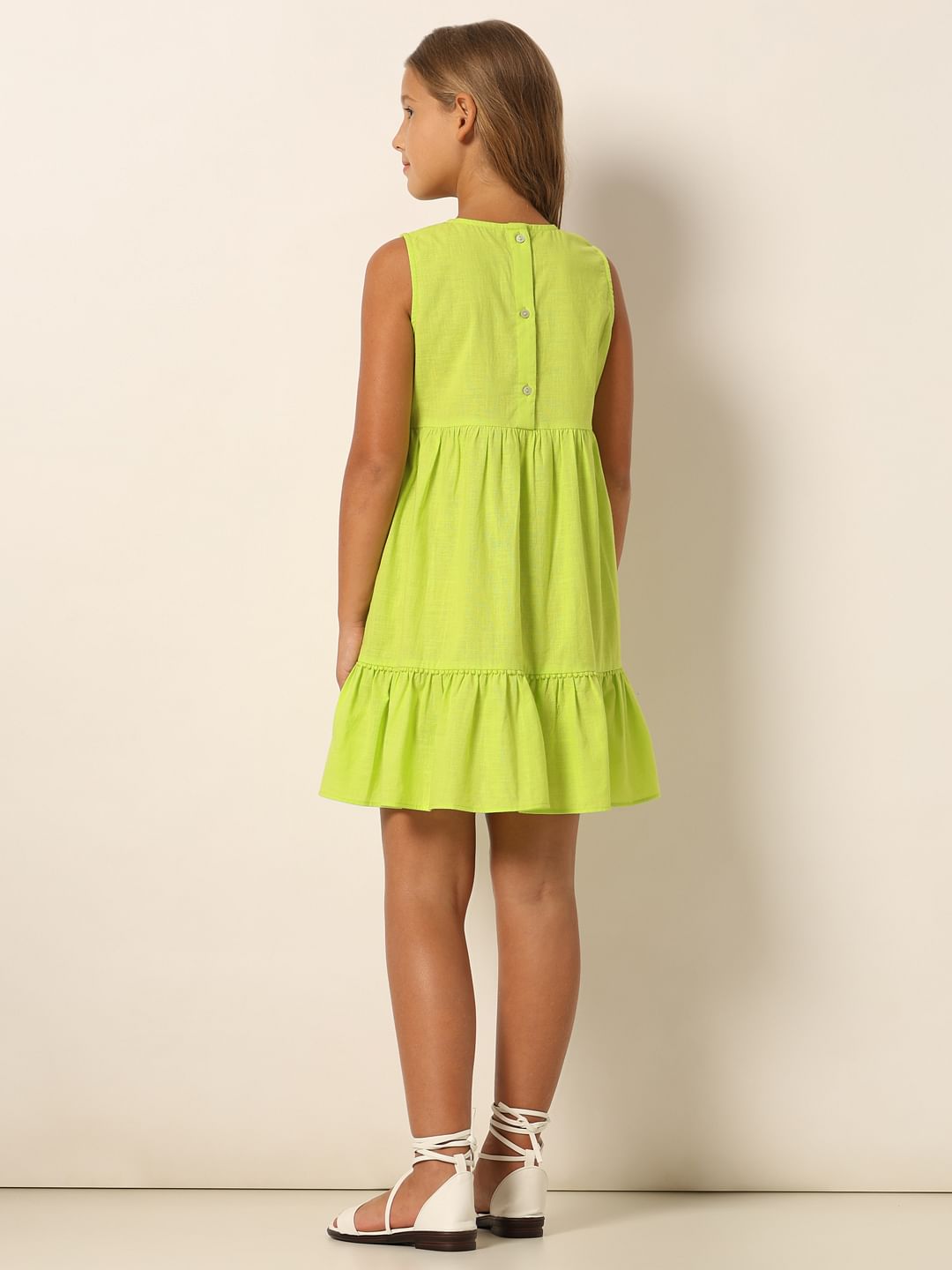 Green Crochet Detail Fit & Flare Dress