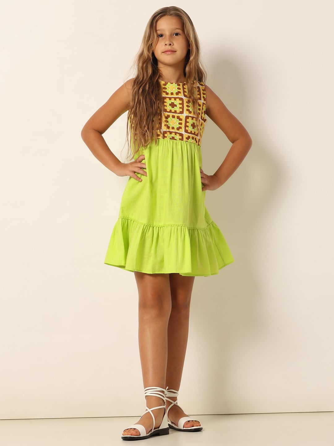 Green Crochet Detail Fit & Flare Dress