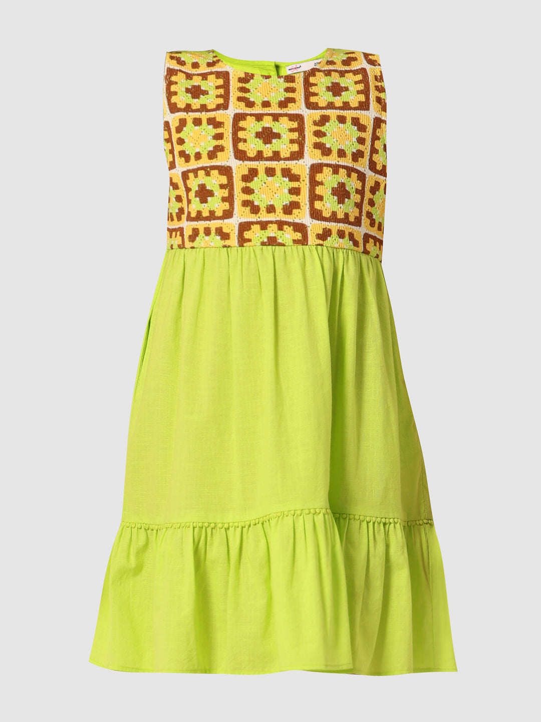Green Crochet Detail Fit & Flare Dress