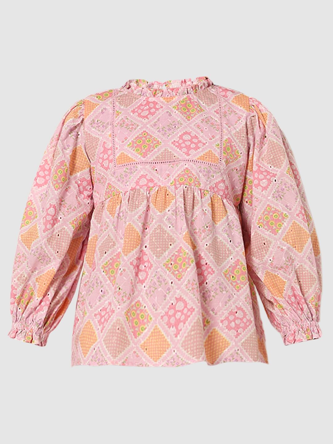 Girls Pink Schiffli Co-Ord Set Top