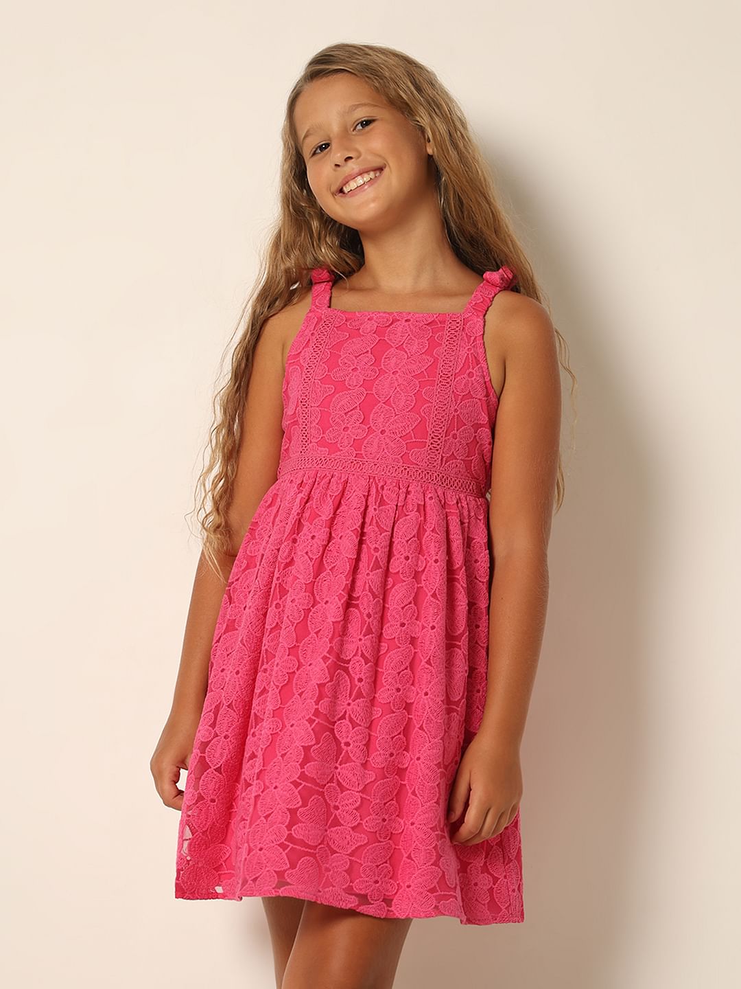 Girls Pink Lace Fit & Flare Dress