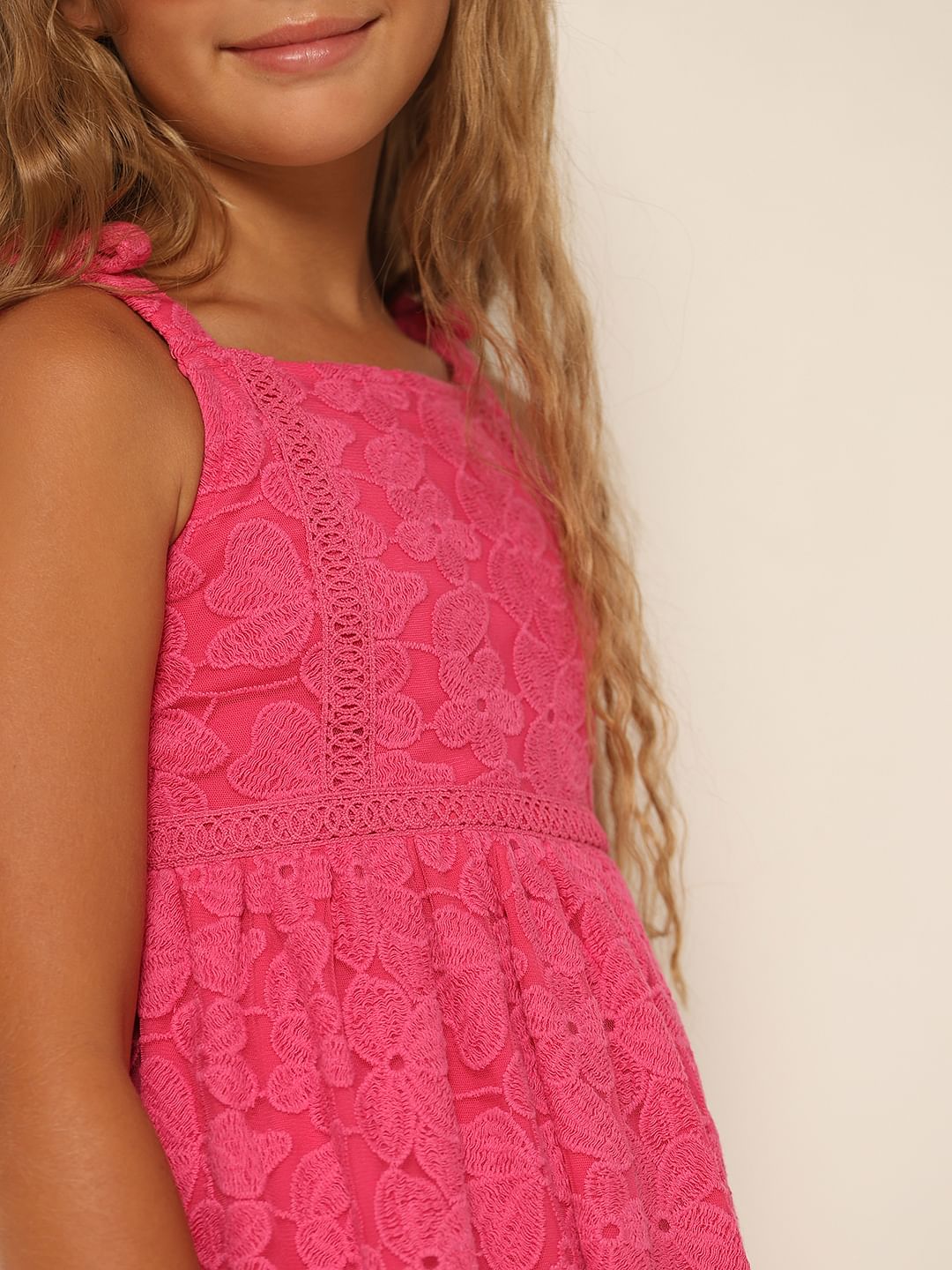 Girls Pink Lace Fit & Flare Dress