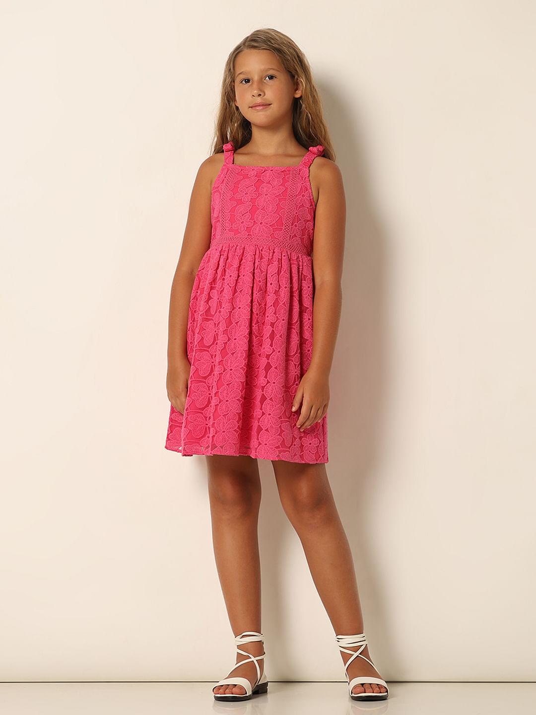 Girls Pink Lace Fit & Flare Dress