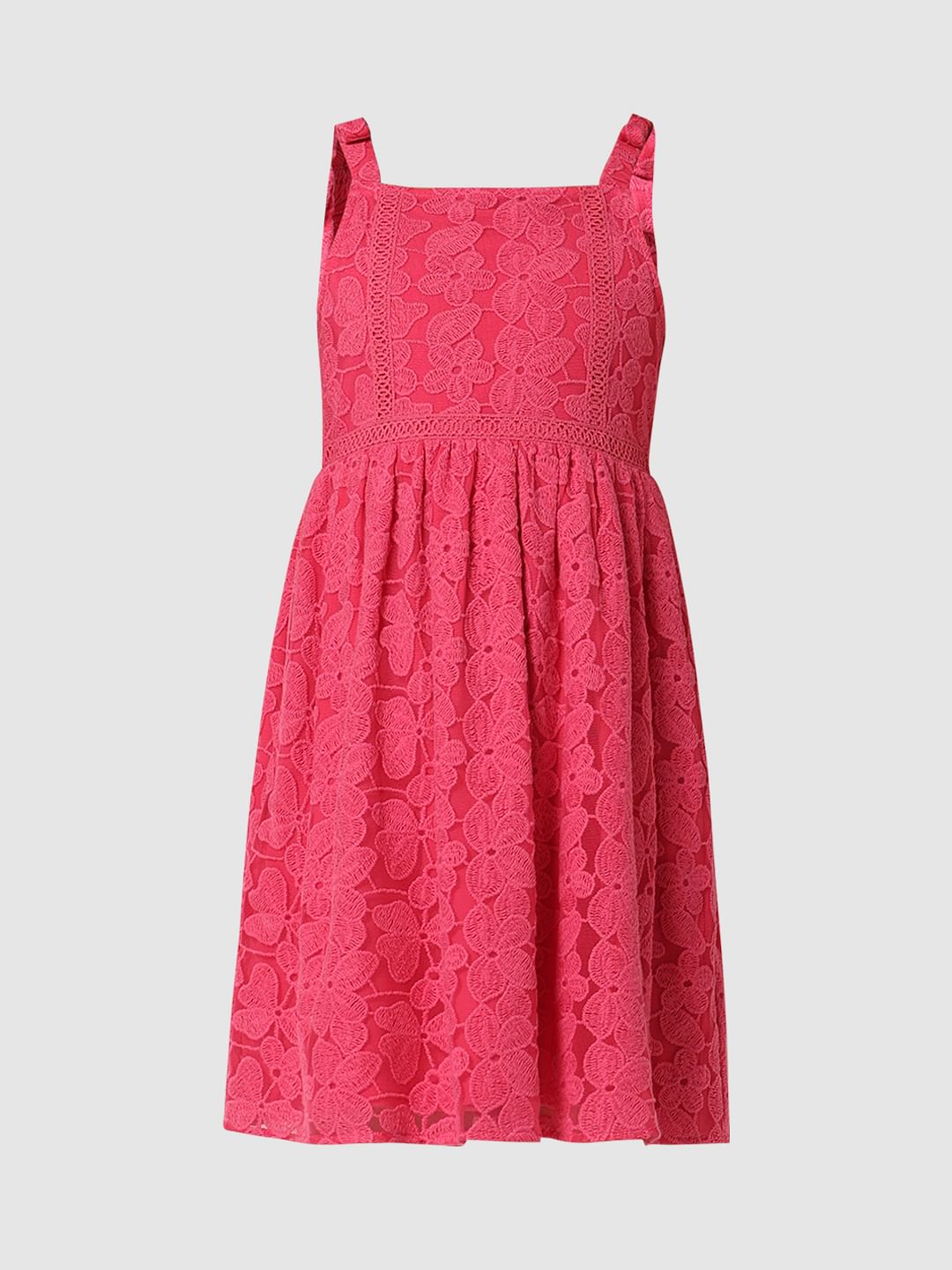 Girls Pink Lace Fit & Flare Dress