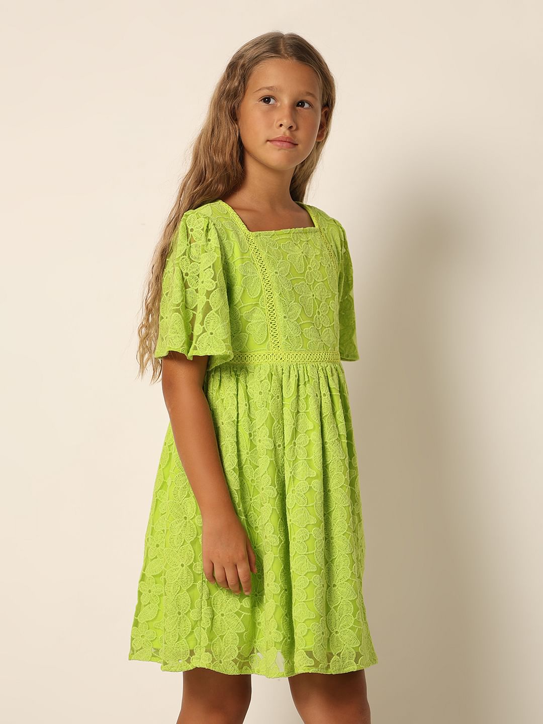 Girls Green Lace Fit & Flare Dress