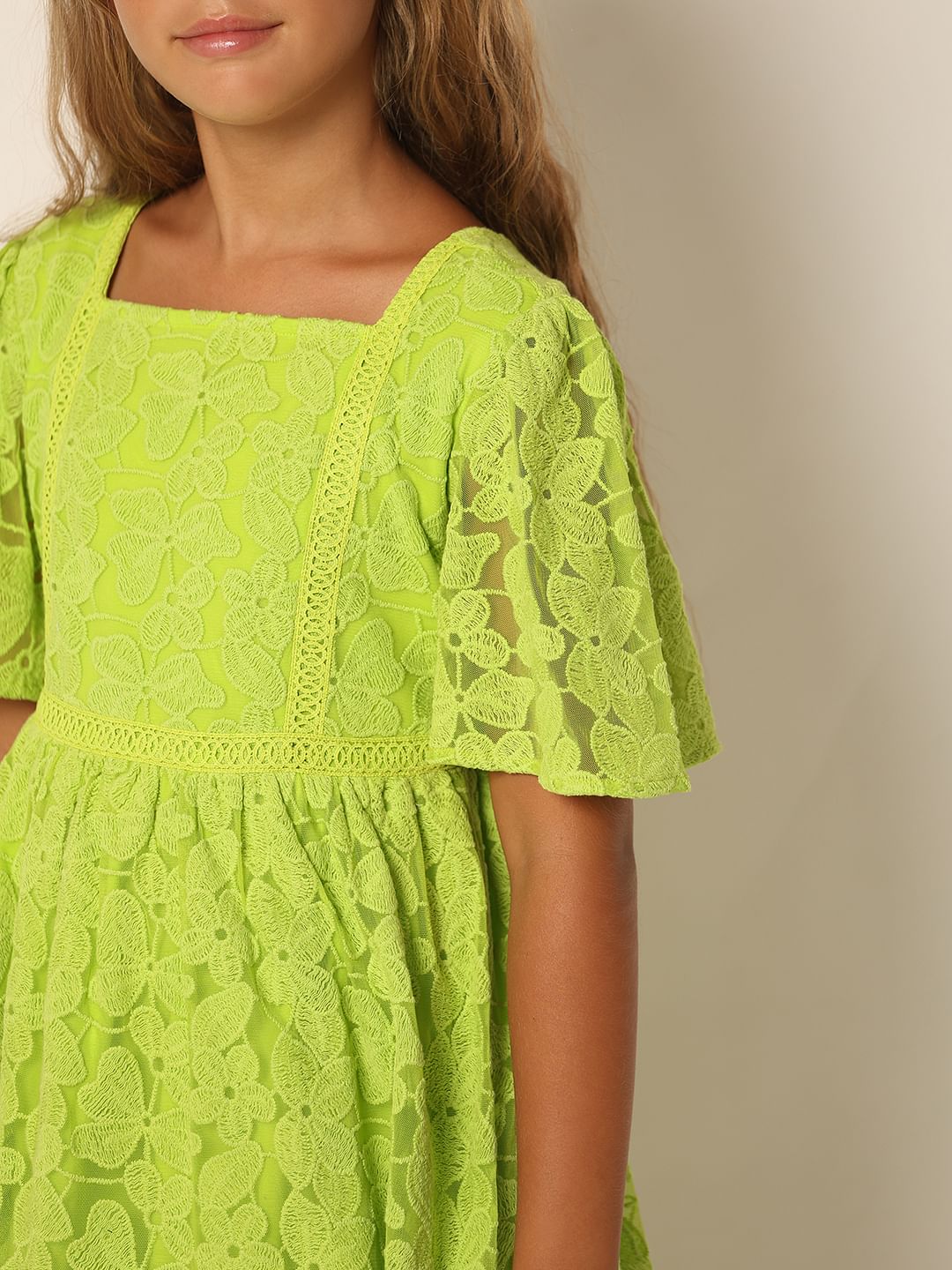 Girls Green Lace Fit & Flare Dress