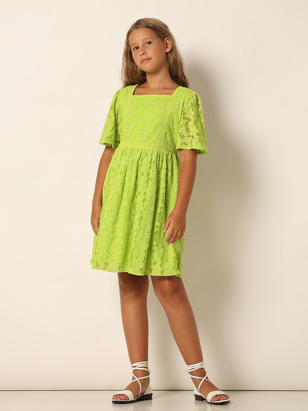 Girls Green Lace Fit & Flare Dress