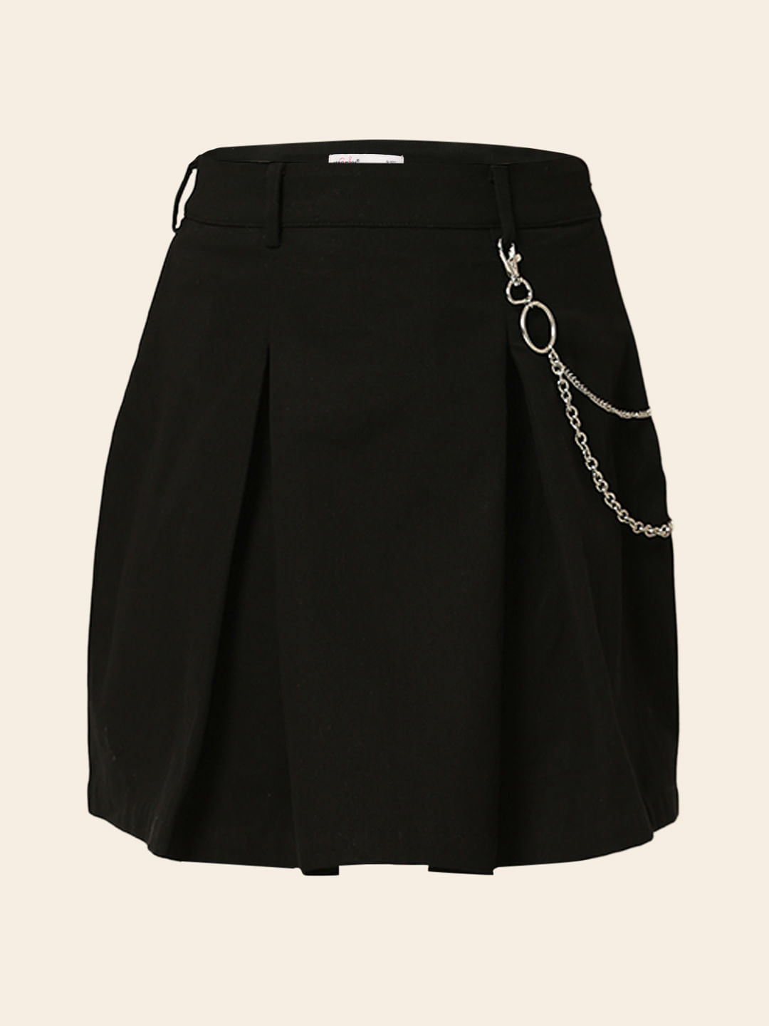 Black Chain Detail Pleated Skirt