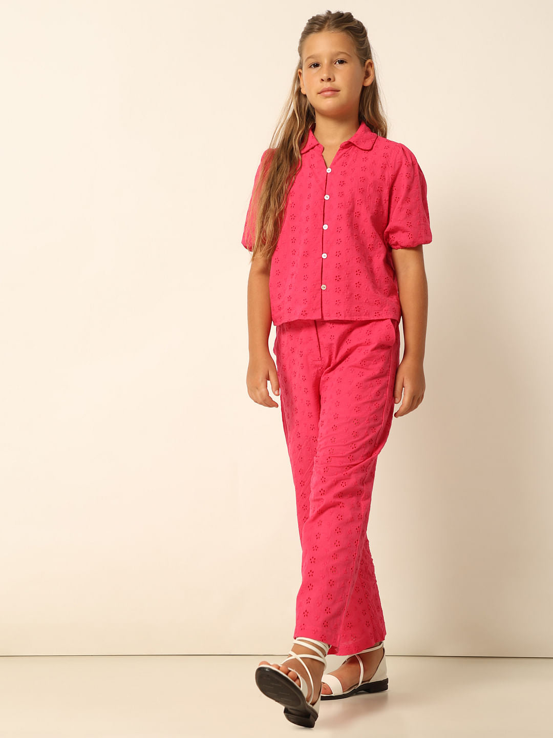 Pink Schiffli Wide Leg Pants