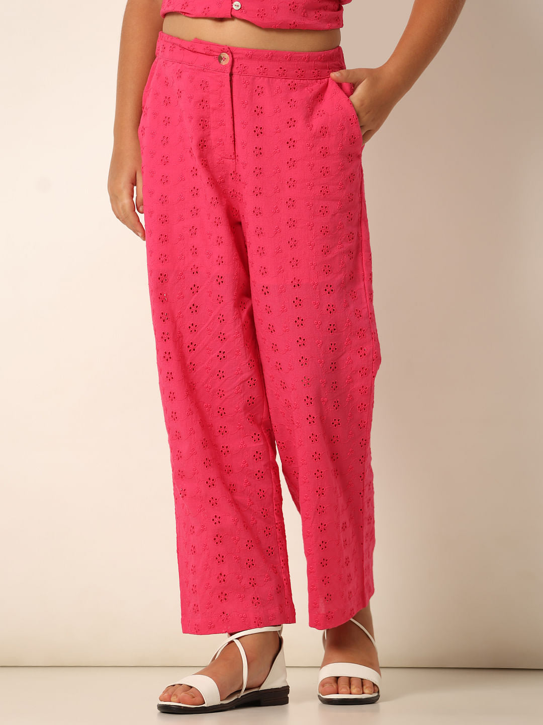 Pink Schiffli Wide Leg Pants