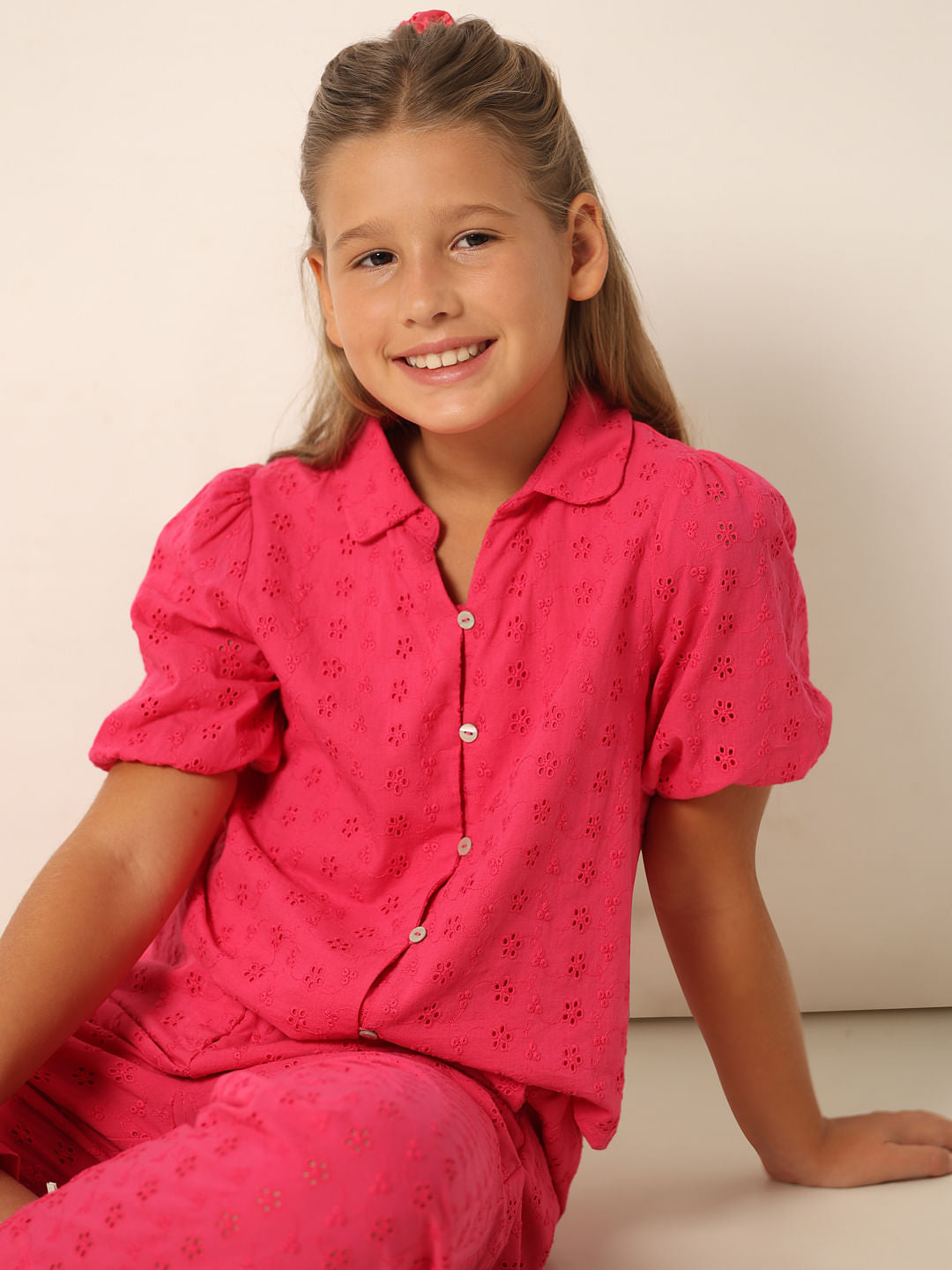 Pink Schiffli Co-Ord Set Shirt