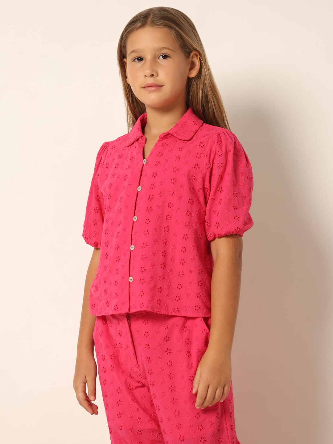 Pink Schiffli Co-Ord Set Shirt